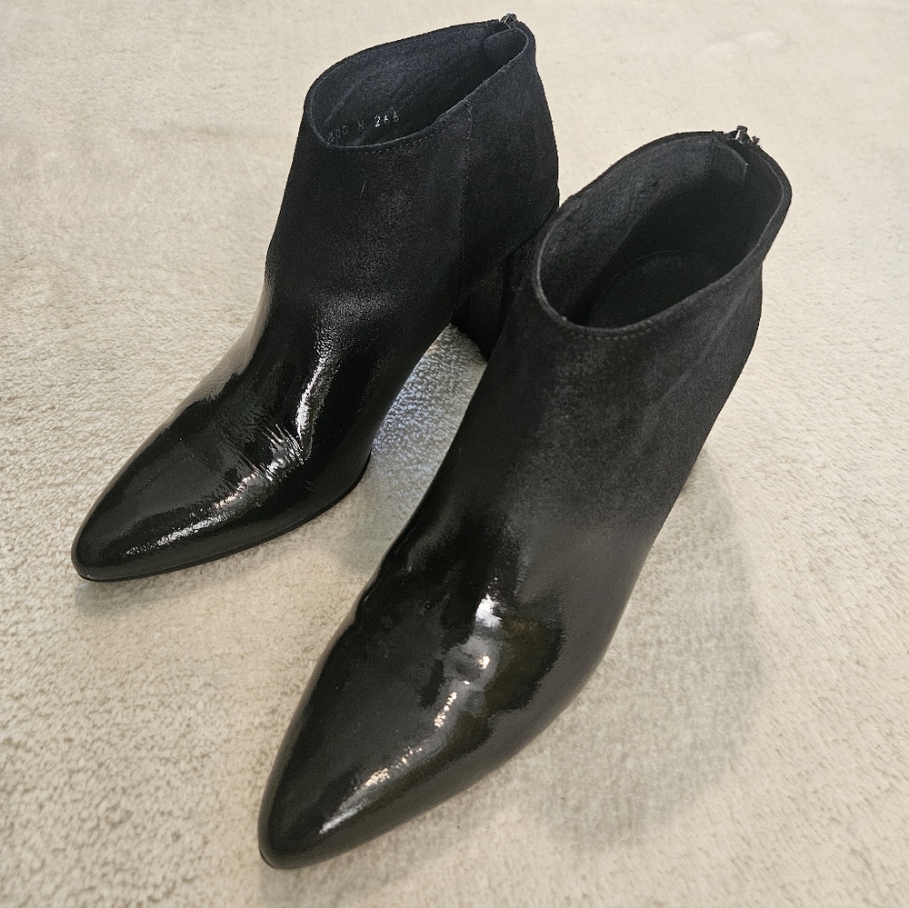 NEW Black Block Heel Leather Ankle Boots Size 9 Ombre Work Party Fall Feminine - Picture 10 of 10